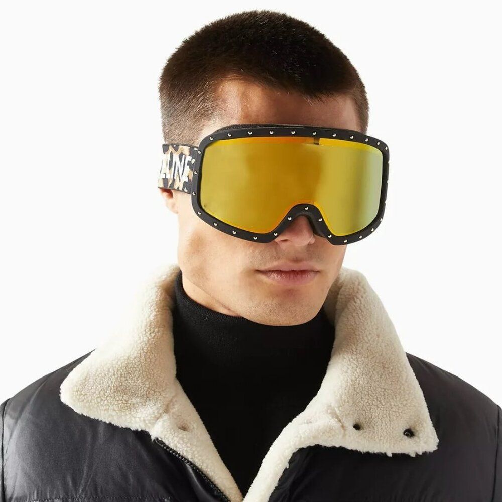 Celine CL40196U SKI MASK 99C Black Animal Gold Mirror NEW AUTHENTIC - Picture 12 of 13